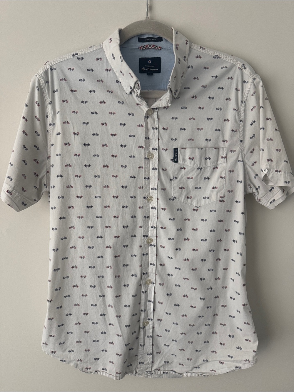 Ben Sherman Short Sleeve Bicycle Print Casual Button Down Size Medium